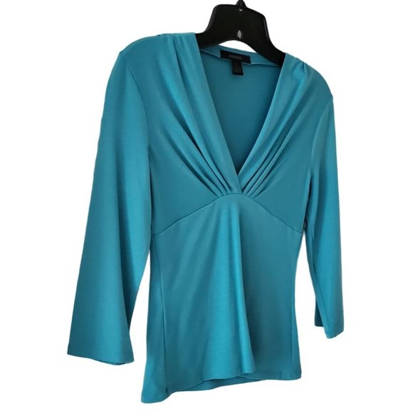 Express Shawl Collar V-neck Empire Waist 3/4 Sleeve Top | NWOT | XS | Teal Blue - Picture 2 of 8